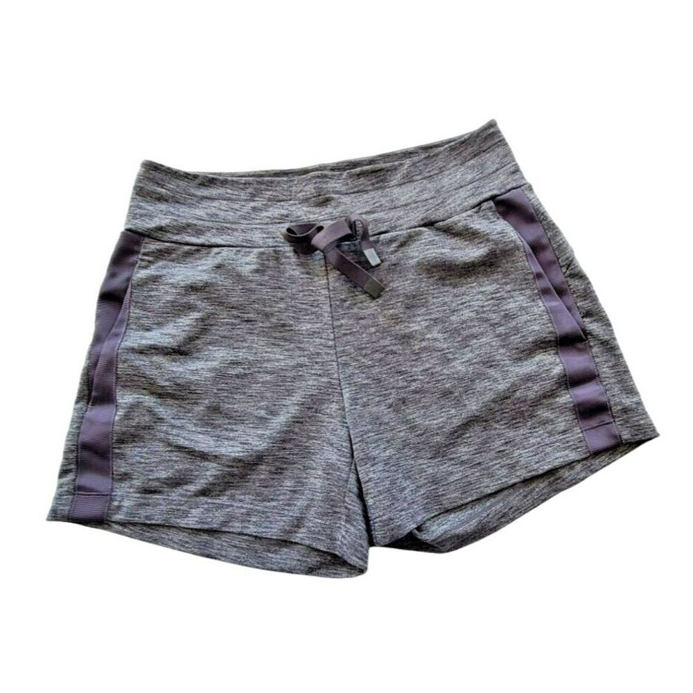 Athleta Womens Gray Space Dye Athletic Shorts Drawstring Back Zip Pocket Size ST